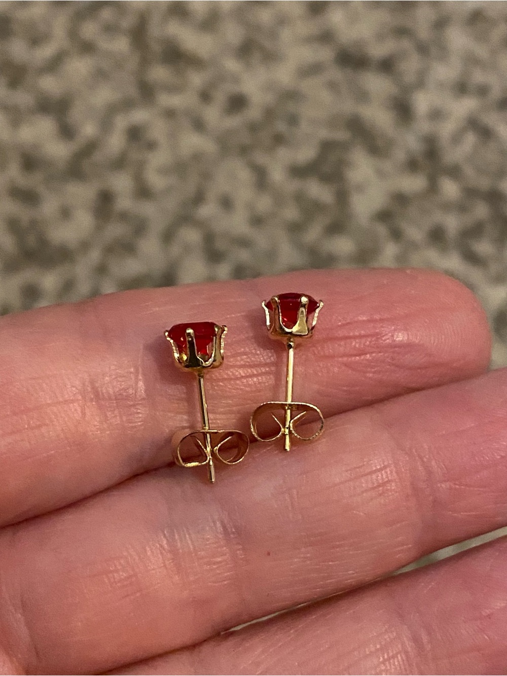 Gold Red Stone Stud Earrings